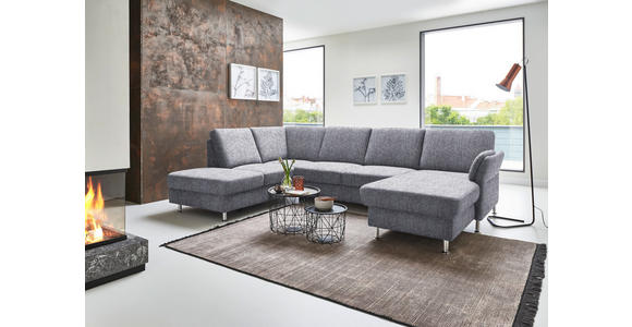 WOHNLANDSCHAFT in Flachgewebe Blau - Chromfarben/Blau, KONVENTIONELL, Textil/Metall (200/305/168cm) - Voleo