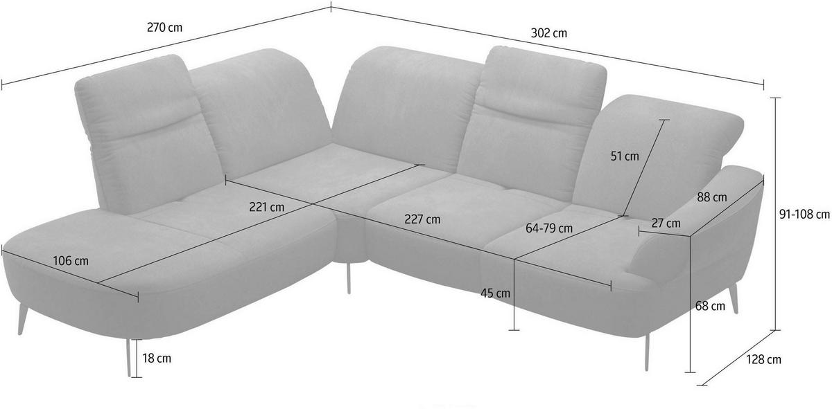 ECKSOFA in Flachgewebe Creme  - Creme/Schwarz, Modern, Textil/Metall (270/302cm) - Sit & More