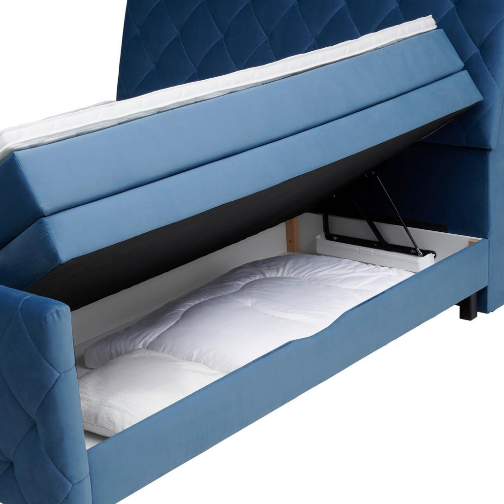 Thumbnail - Ti'me Boxspringbett, Blau, Textil, Esche, massiv, H2, Höhe ca. 18 cm, 180x200 cm, in verschiedenen Größen erhältlich, To...