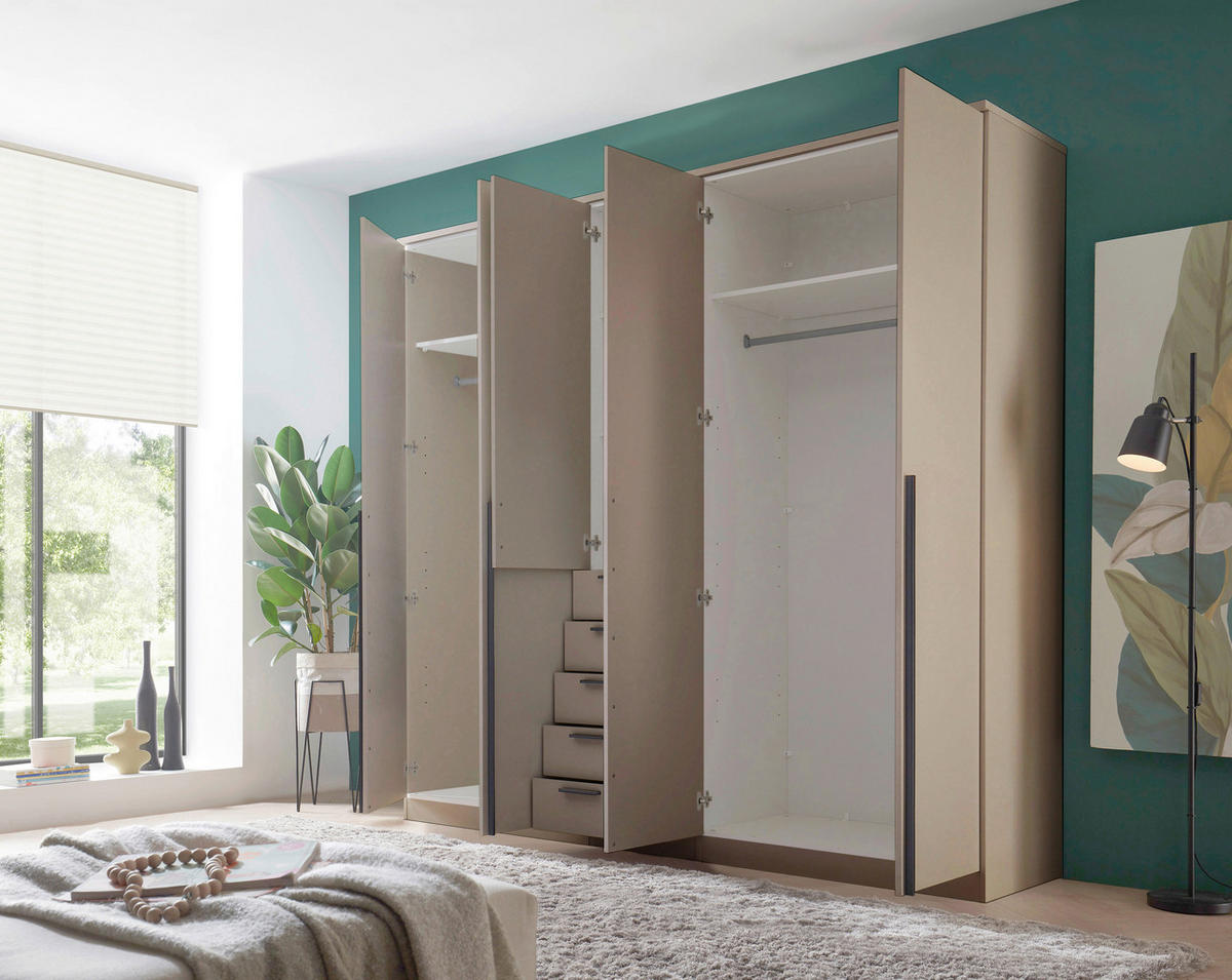 KLEIDERSCHRANK 225/210/52 cm,  in Kaschmir, 5-türig  - Kaschmir/Schwarz, KONVENTIONELL, Holzwerkstoff/Kunststoff (225/210/52cm) - Livetastic