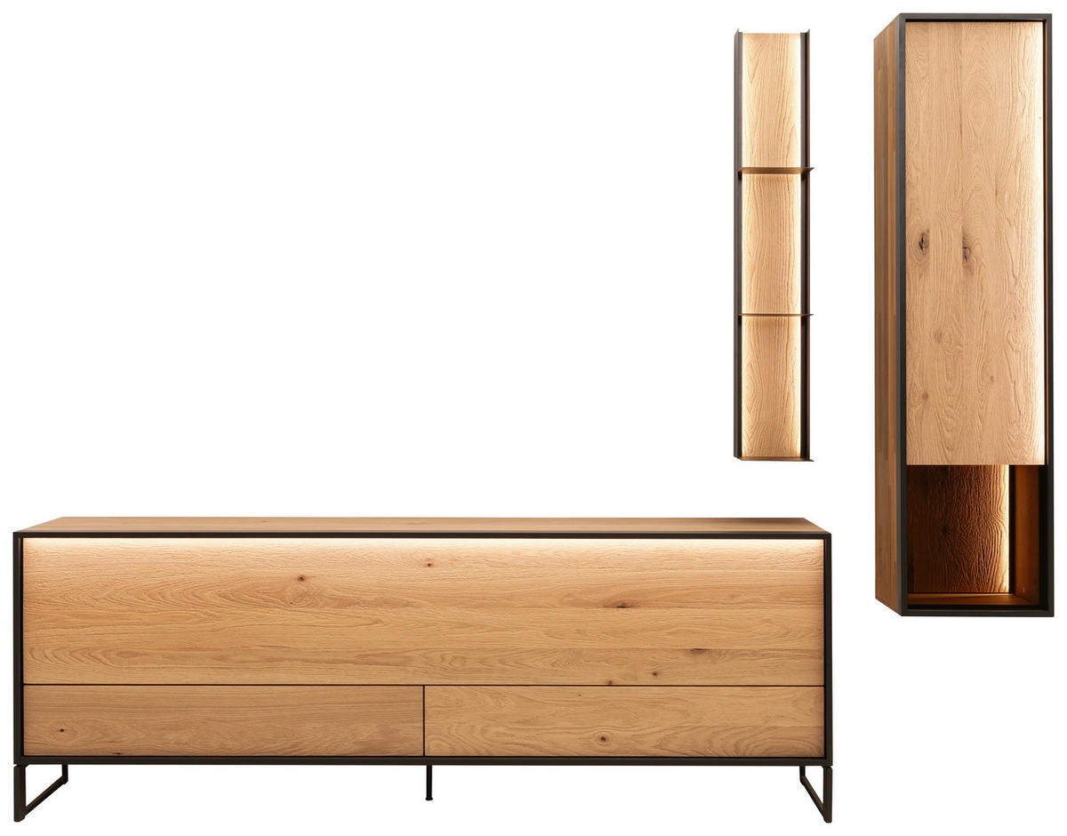 WOHNWAND  in Eichefarben  255/207/45 cm  - Eichefarben/Anthrazit, Design, Glas/Holz (255/207/45cm) - Schöner Wohnen