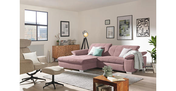 ECKSOFA  in Mikrofaser Altrosa Rücken echt, Kopfteilverstellung  180/265 cm  - Chromfarben/Altrosa, Design, Textil/Metall (180/265cm) - Carryhome