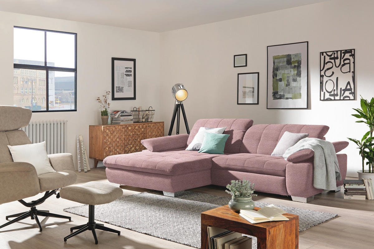 ECKSOFA in Mikrofaser Altrosa  - Chromfarben/Altrosa, Design, Textil/Metall (180/265cm) - Carryhome