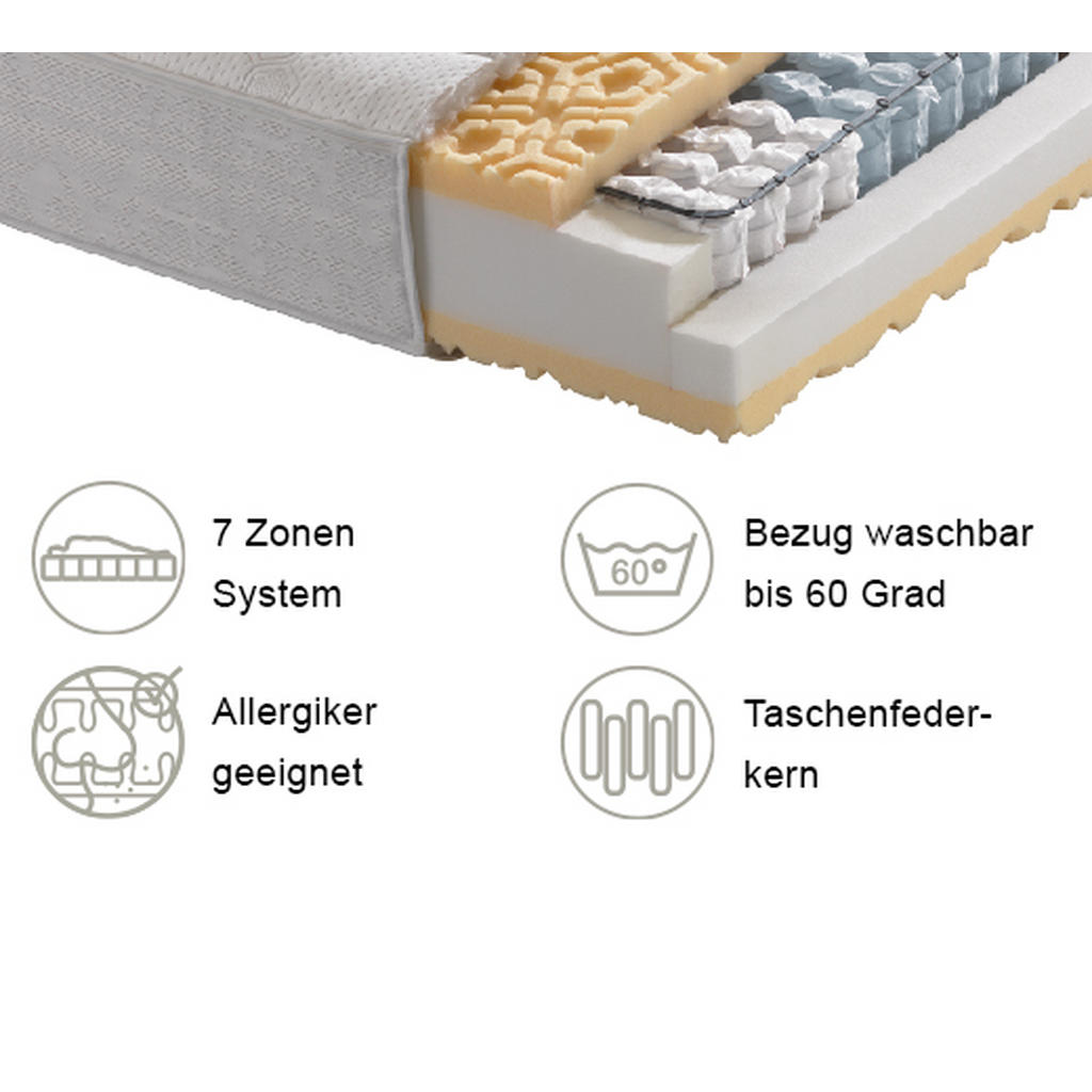 Thumbnail - Novel Taschenfederkernmatratze, Weiß, Textil, H2, 120x200 cm, Made in Austria, Über- und Sondergrößen erhältlich, Bezug ...