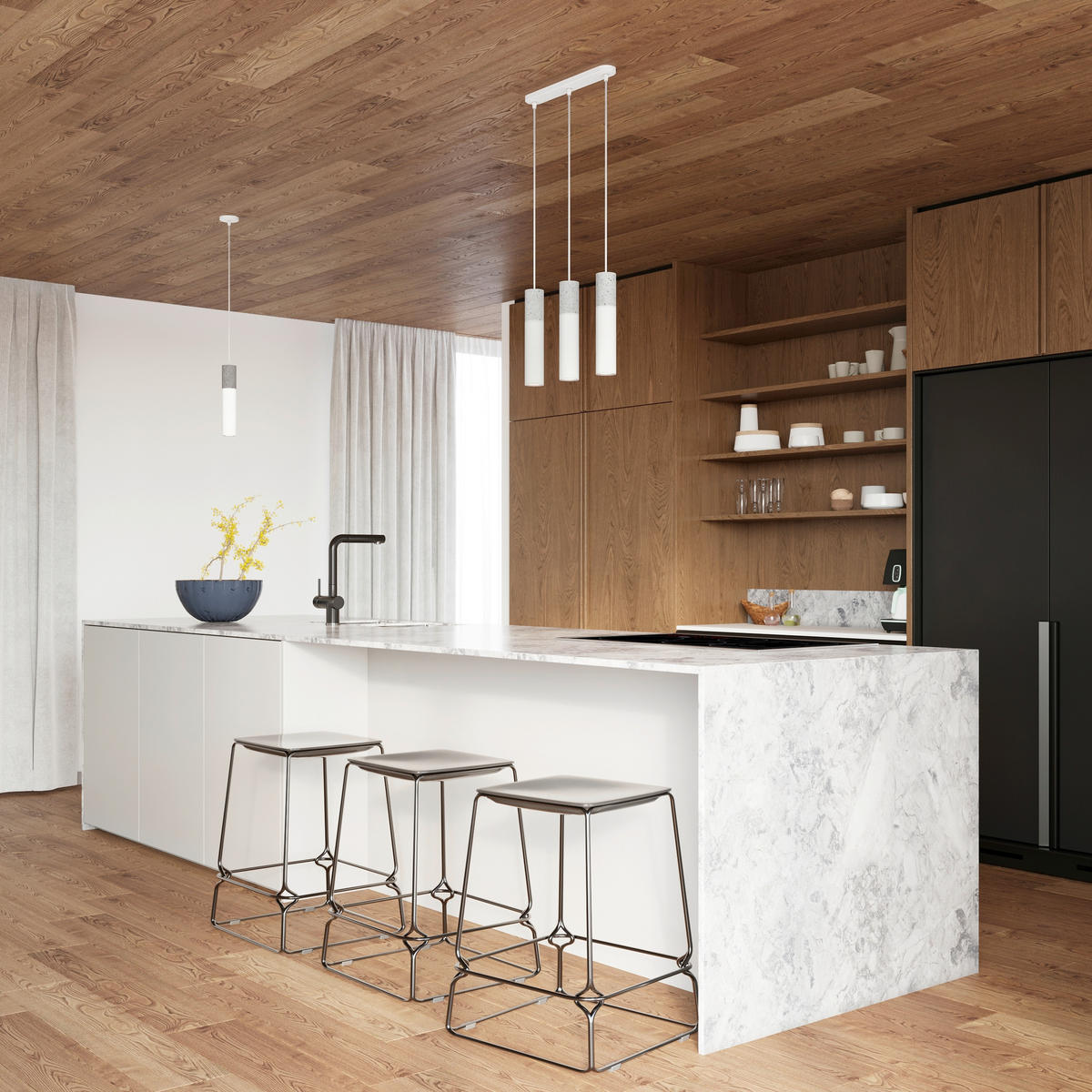 HÄNGELEUCHTE Borgio 8/8/105 cm   - Weiß/Grau, KONVENTIONELL, Stein/Metall (8/8/105cm)