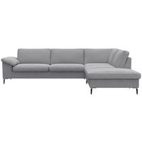 ECKSOFA Hellgrau Chenille, Webstoff, Flachgewebe  - Hellgrau/Schwarz, Design, Textil/Metall (279/225cm) - Livetastic