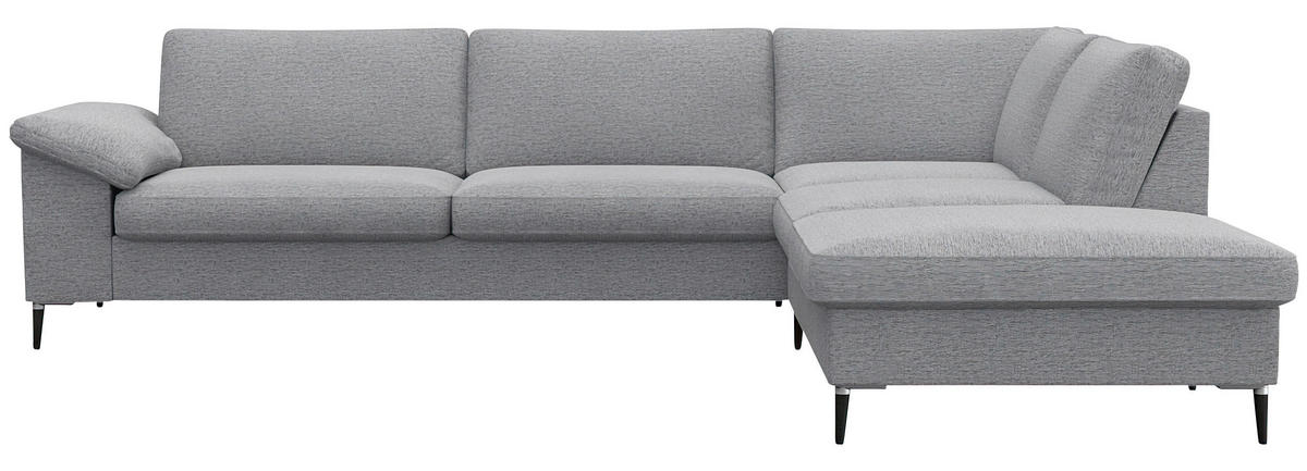 ECKSOFA Hellgrau Chenille, Webstoff, Flachgewebe  - Hellgrau/Schwarz, Design, Textil/Metall (279/225cm) - Livetastic
