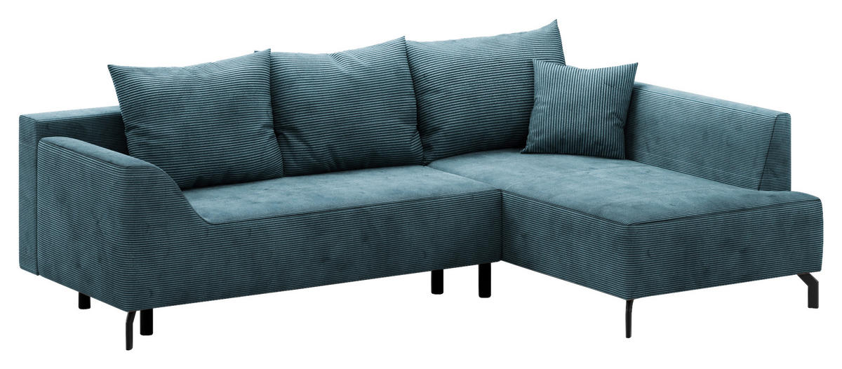 ECKSCHLAFSOFA  mit Bettkasten erhältlich, seitenverkehrt erhältlich, Schlafen auf Sitzhöhe, Bettfunktion erhältlich, Rücken echt Cord Mintgrün  - Schwarz/Mintgrün, Design, Textil/Metall (273/167cm) - MID.YOU