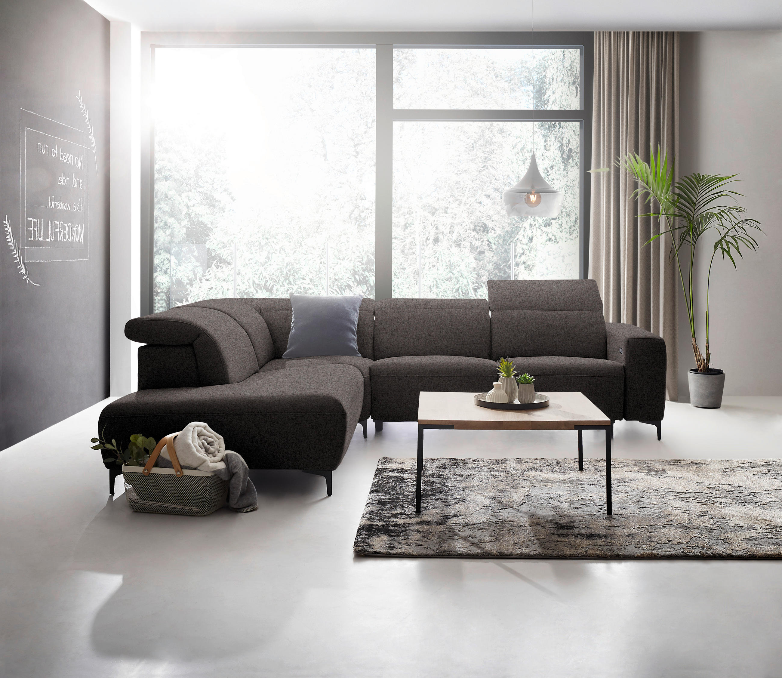 ECKSOFA Dunkelbraun Flachgewebe  - Dunkelbraun/Schwarz, Design, Textil/Metall (238/290cm) - Pure Home Lifestyle