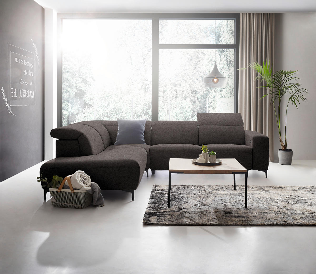 ECKSOFA Dunkelbraun Flachgewebe  - Dunkelbraun/Schwarz, Design, Textil/Metall (238/290cm) - Pure Home Lifestyle