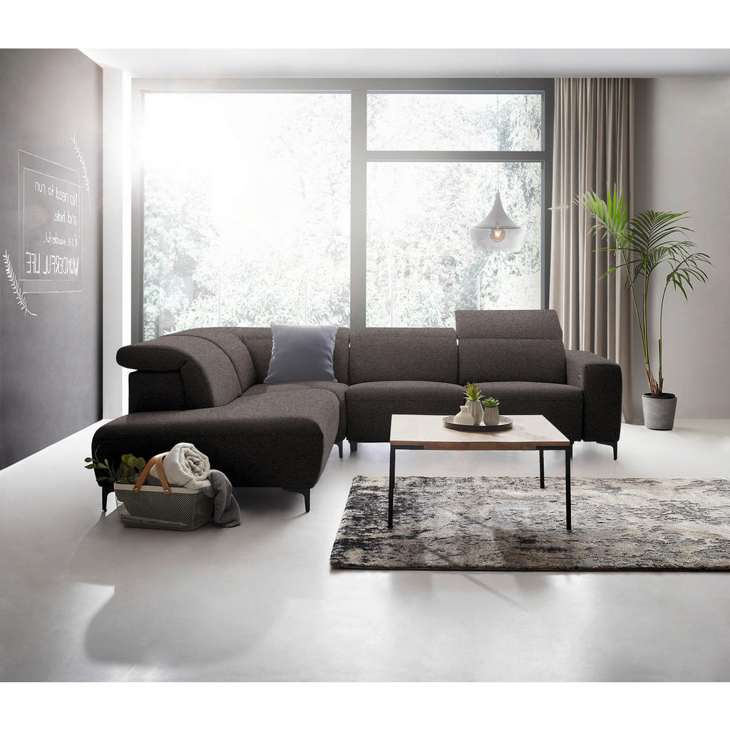 Thumbnail - Pure Home Lifestyle Ecksofa, Dunkelbraun, Textil, Uni, 4-Sitzer, Ottomane links, L-Form, 290x238 cm, Blauer Engel, Golde...