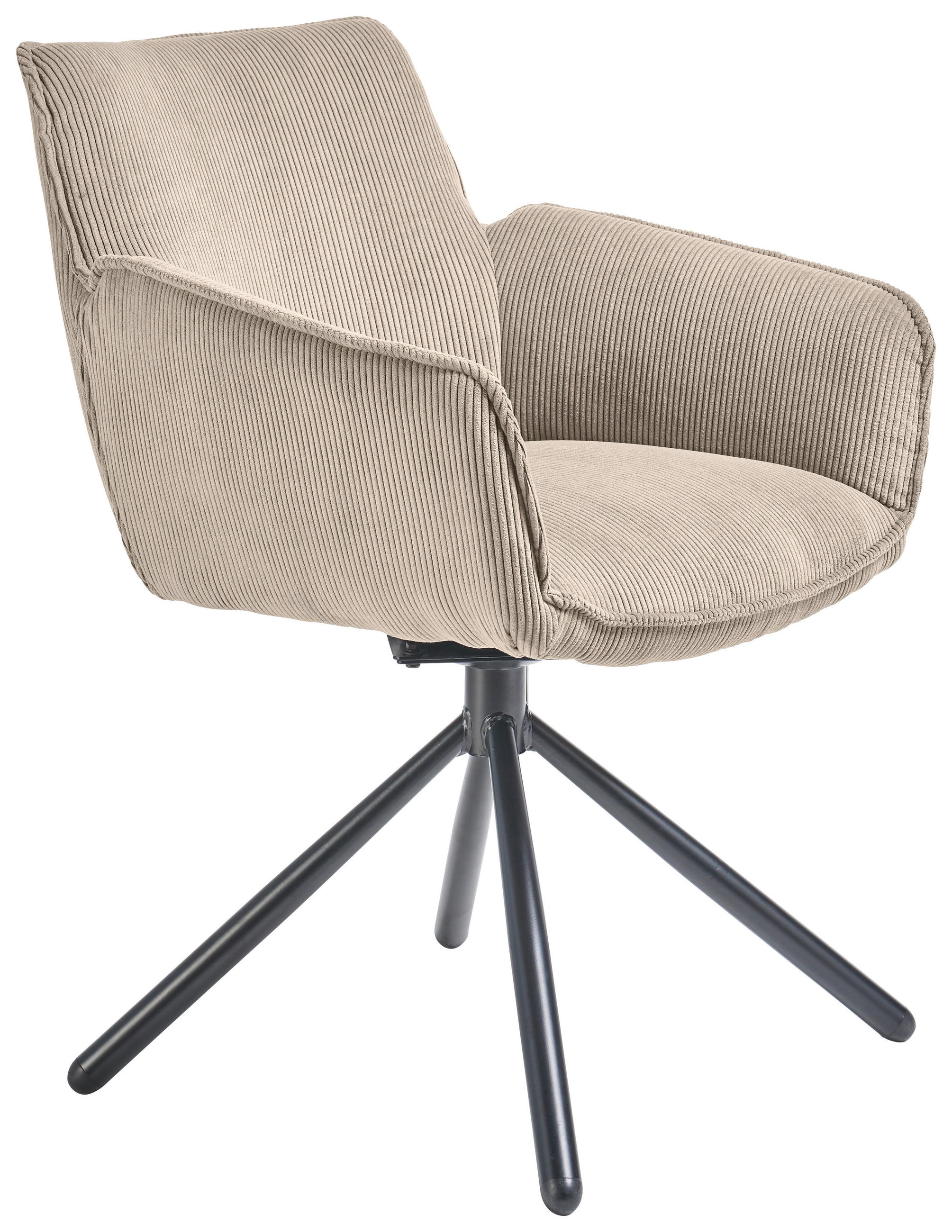 ARMLEHNSTUHL  Stoffauswahl, Sitzfläche 180° drehbar, automatische Rückholfunktion Cord  Ecru  - Ecru/Schwarz, Design, Textil/Metall (60/84/65cm) - SetOne by Musterring