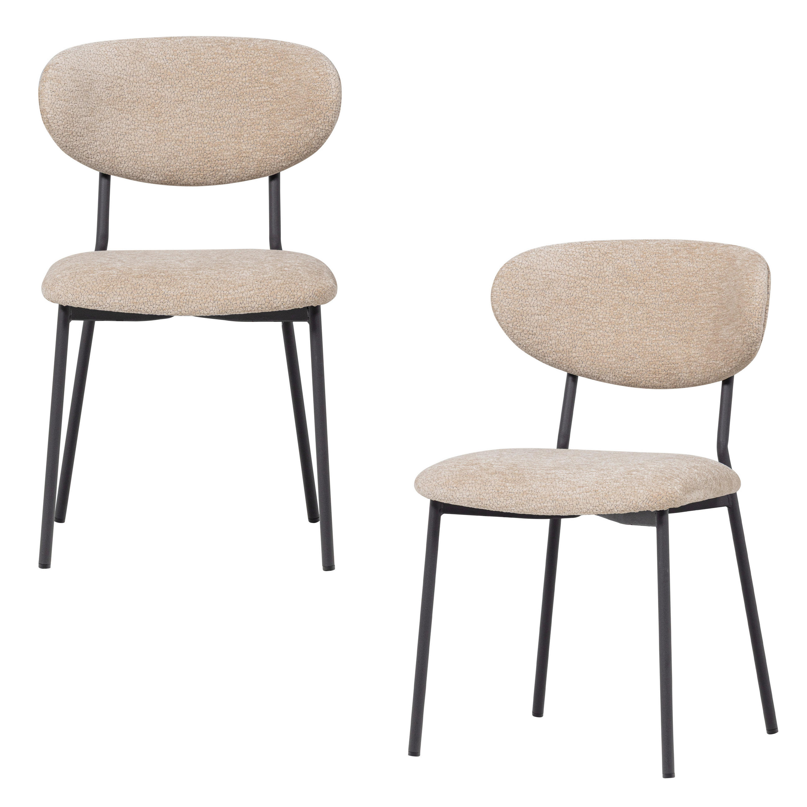 STUHL-SET 2 Stück  in Eisen Chenille  - Schwarz/Naturfarben, MODERN, Textil/Metall (47/79/53cm) - Livetastic