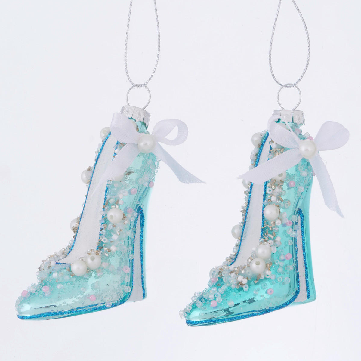 CHRISTBAUMANHÄNGER  - Türkis, Basics, Glas/Textil (5/3,5/8,5cm)