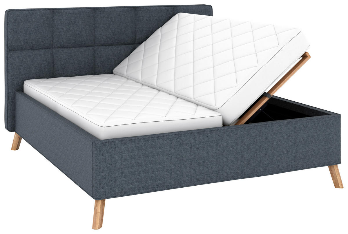 POLSTERBETT Bettkasten, motorische Verstellbarkeit, Fernbedienung, Lattenroste, Matratzen 180/200 cm  in Dunkelblau  - Schwarz/Weiß, KONVENTIONELL, Holz/Textil (180/200cm) - Musterring