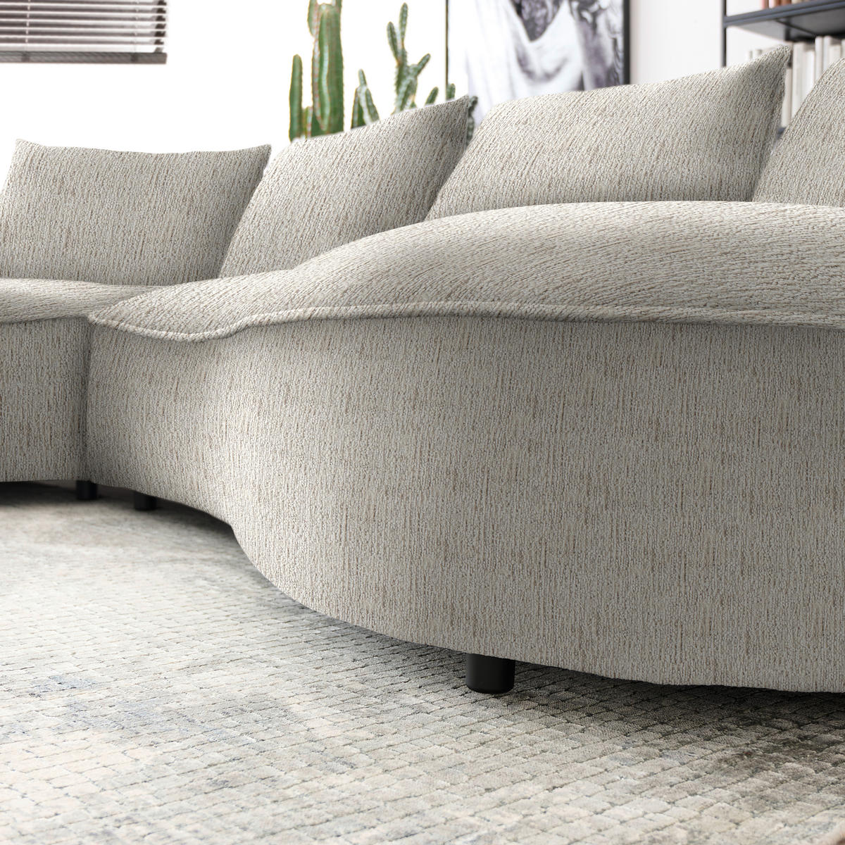 BIGSOFA in Chenille Greige  - Greige/Schwarz, Design, Kunststoff/Textil (154/82/322cm) - home24