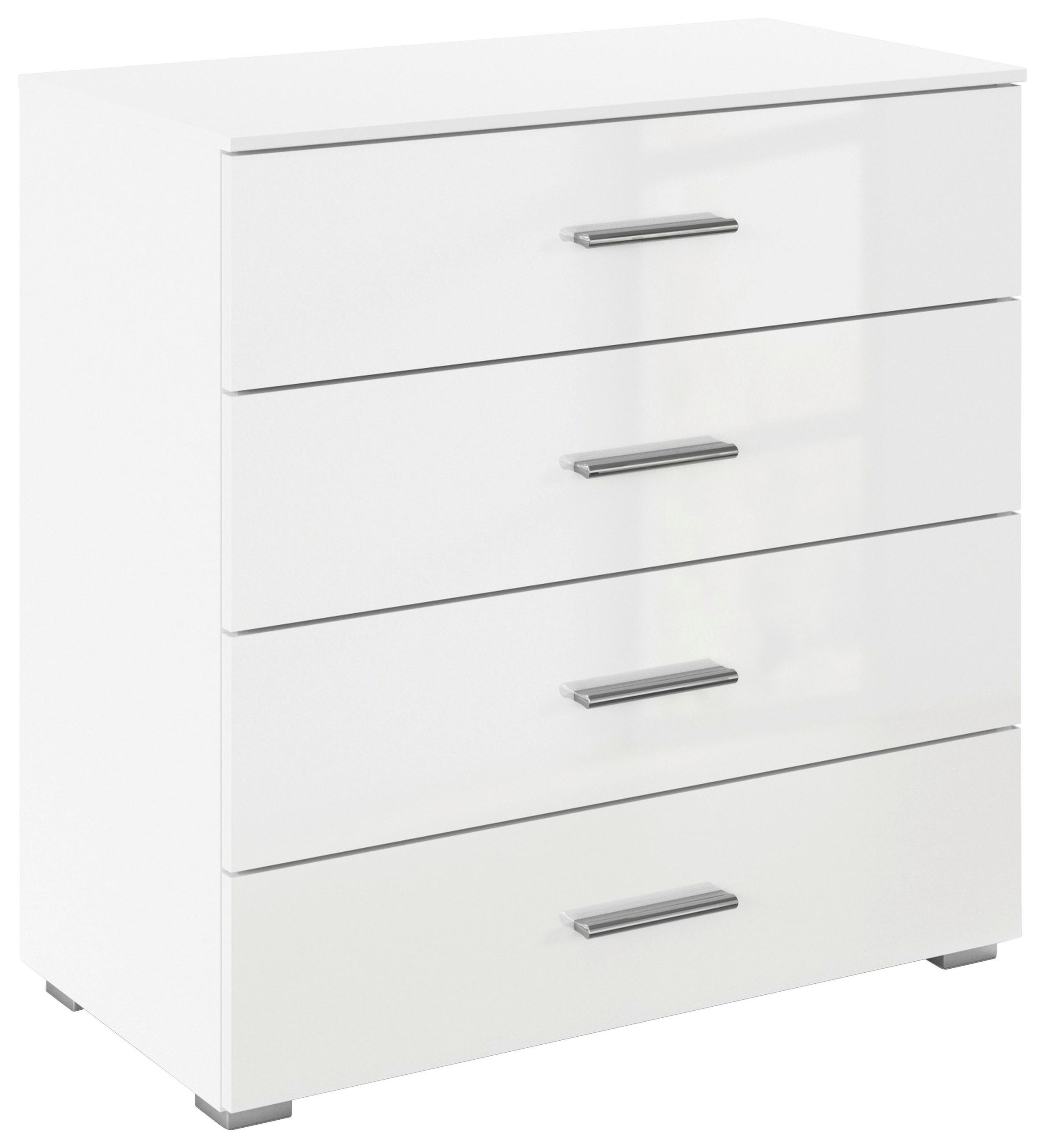 KOMMODE , 80/81/42 cm, 4 Schublade(n)  - Weiß Hochglanz/Alufarben, KONVENTIONELL, Holzwerkstoff/Kunststoff (80/81/42cm) - home24