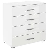 KOMMODE , 80/81/42 cm, 4 Schublade(n)  - Weiß Hochglanz/Alufarben, KONVENTIONELL, Holzwerkstoff/Kunststoff (80/81/42cm) - home24