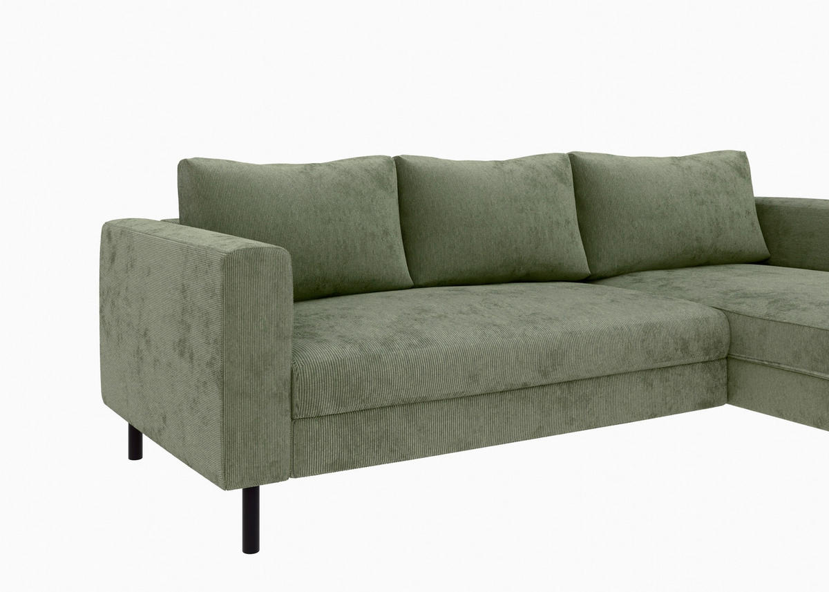 ECKSCHLAFSOFA  mit Rücken echt, Armteil links, Armteil rechts Cord Grün  - Schwarz/Grün, MODERN, Textil/Metall (232/161cm) - Trendmanufaktur