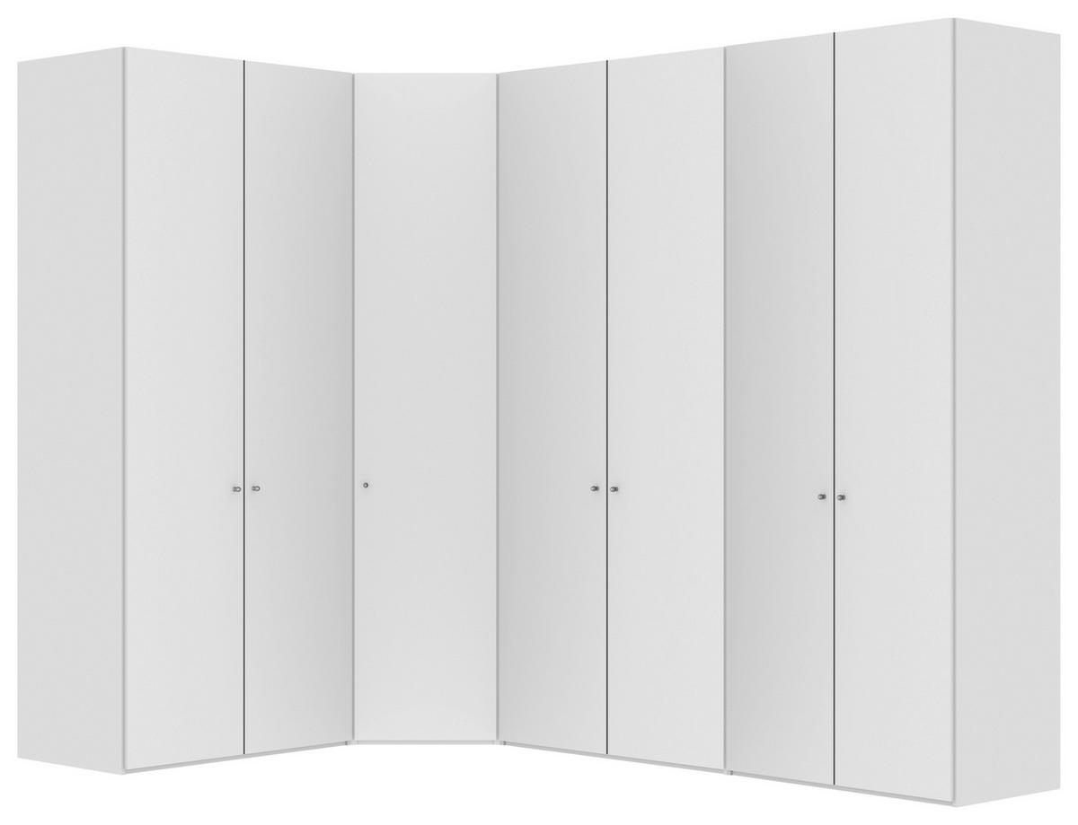 ECKKLEIDERSCHRANK 196/236/296 cm Weiß, Weiß Hochglanz  - Weiß Hochglanz/Silberfarben, Design, Holzwerkstoff/Metall (196/236/296cm) - Jutzler