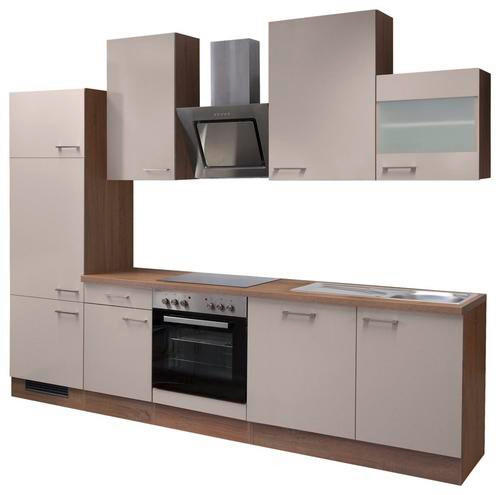 KÜCHENBLOCK 280 cm   in Kaschmir  - Kaschmir/Edelstahlfarben, MODERN, Glas/Holzwerkstoff (280cm) - FlexWell