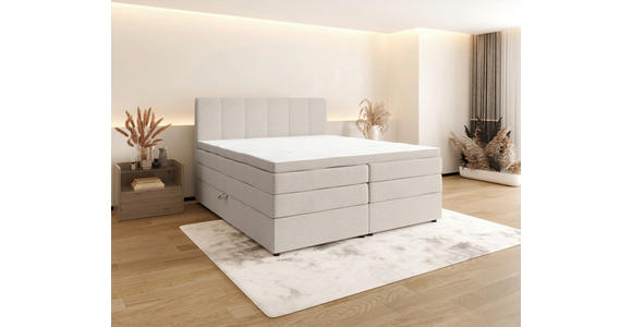 BOXSPRINGBETT 140/200 cm,  in Creme, gepolstertes Kopfteil, Bettkasten, Topper, Matratzen, H2 + H3 = mittel + fest  - Creme/Schwarz, KONVENTIONELL, Kunststoff/Textil (140/200cm) - Esposa