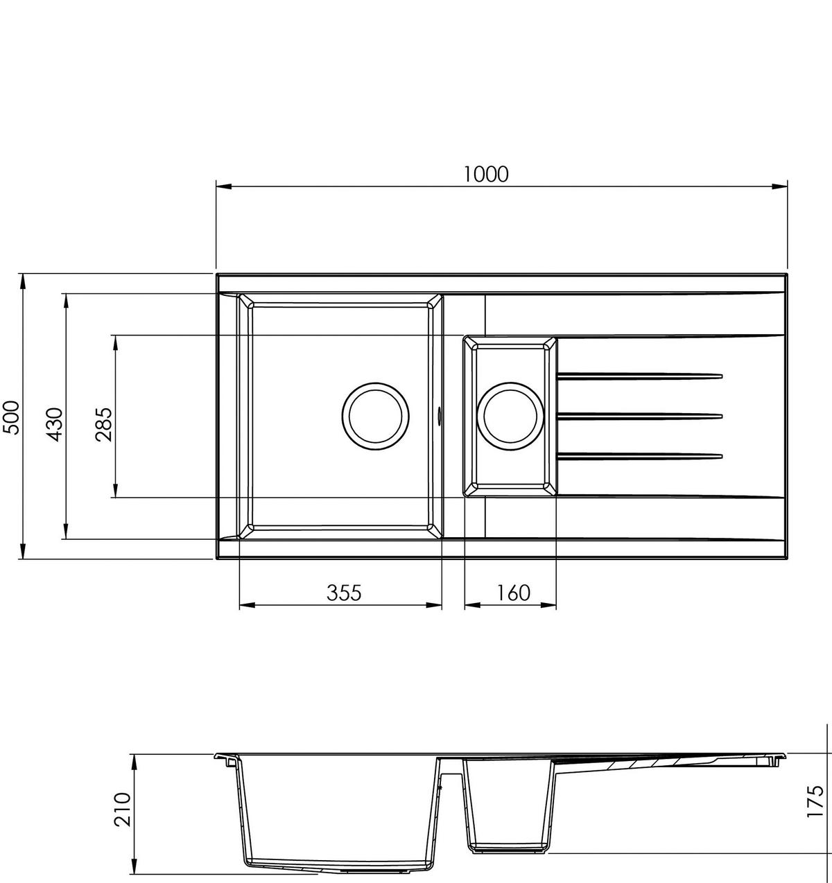 SPÜLE 1712HOUSTON100X50S  - Schwarz, Trend, Glas/Kunststoff (100/21/50cm) - Respekta