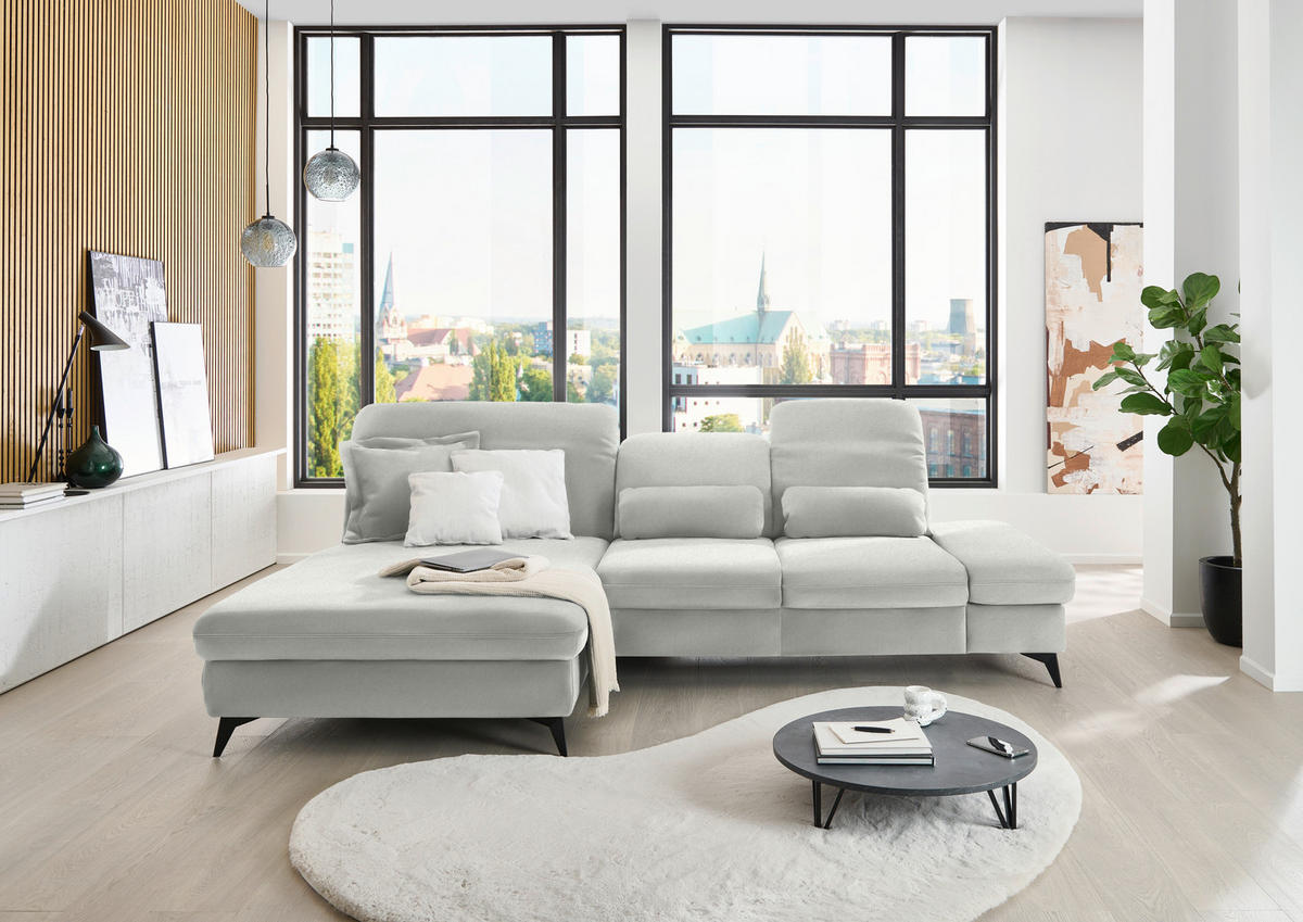 ECKSOFA Chenille Ecru  - Ecru/Schwarz, Design, Textil/Metall (198/288cm) - Beldomo Style