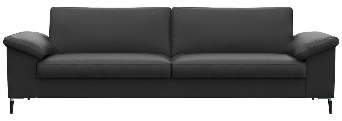 3-SITZER-SOFA Echtleder Schwarz  - Alufarben/Schwarz, Design, Leder/Metall (241/84,5/92cm) - Livetastic