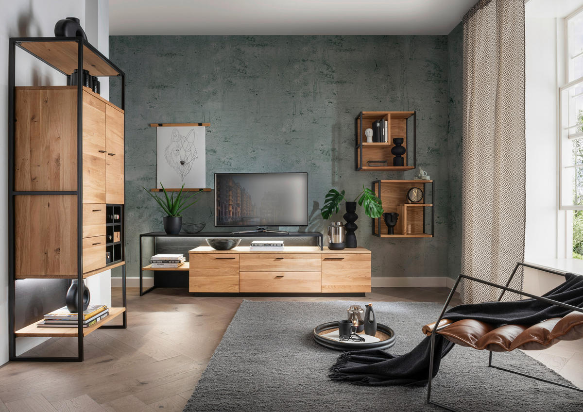 HIGHBOARD  64/173/39 cm 2 Schublade(n)  - Eichefarben/Schwarz, Design, Holz/Metall (64/173/39cm) - Linea Natura