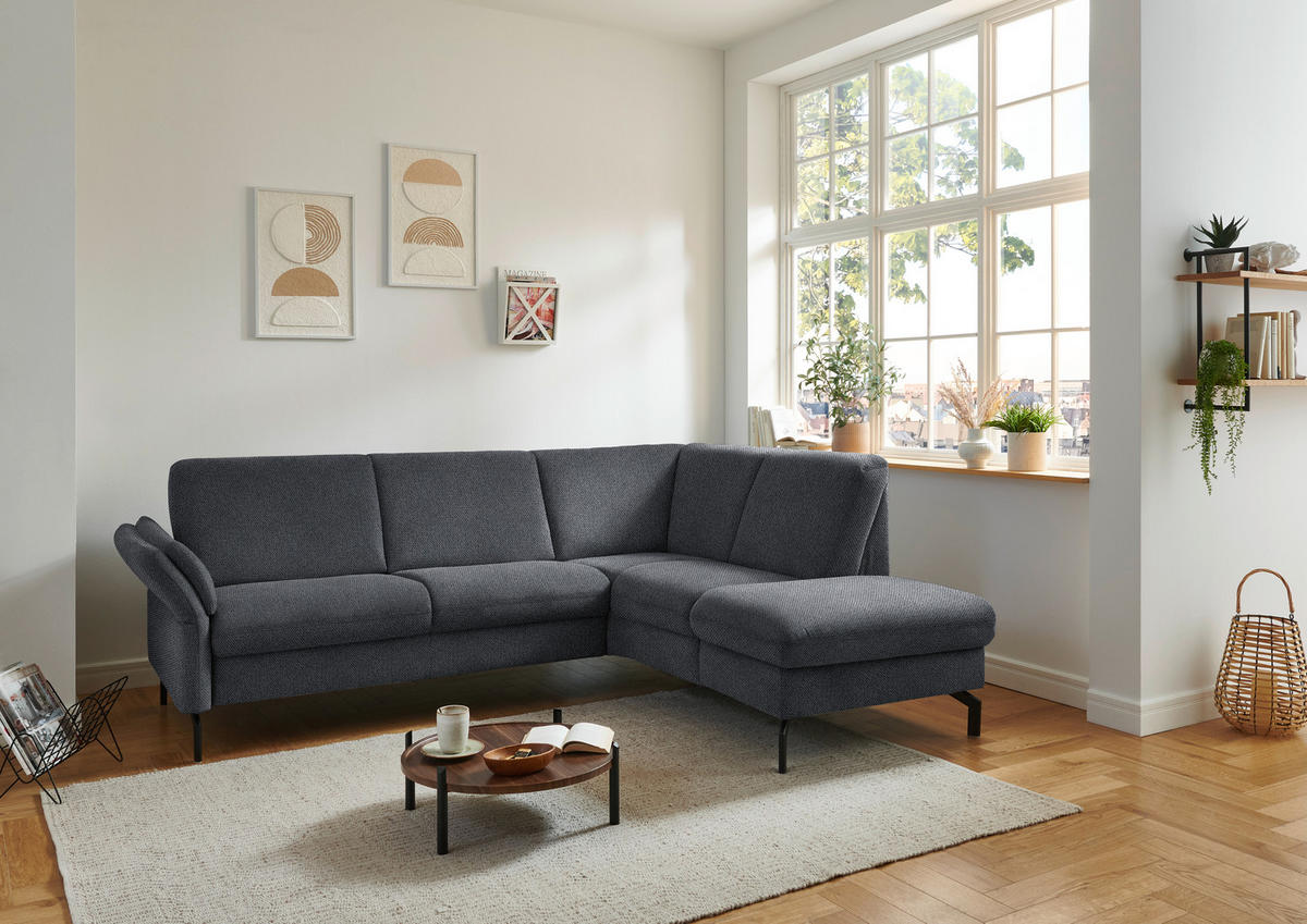 ECKSOFA in Flachgewebe Anthrazit  241/190 cm  - Anthrazit/Schwarz, KONVENTIONELL, Textil/Metall (241/190cm) - Beldomo Comfort