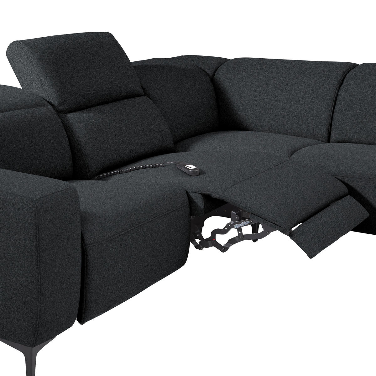 ECKSOFA Anthrazit Flachgewebe  - Anthrazit/Schwarz, Design, Textil/Metall (290/238cm) - Pure Home Lifestyle