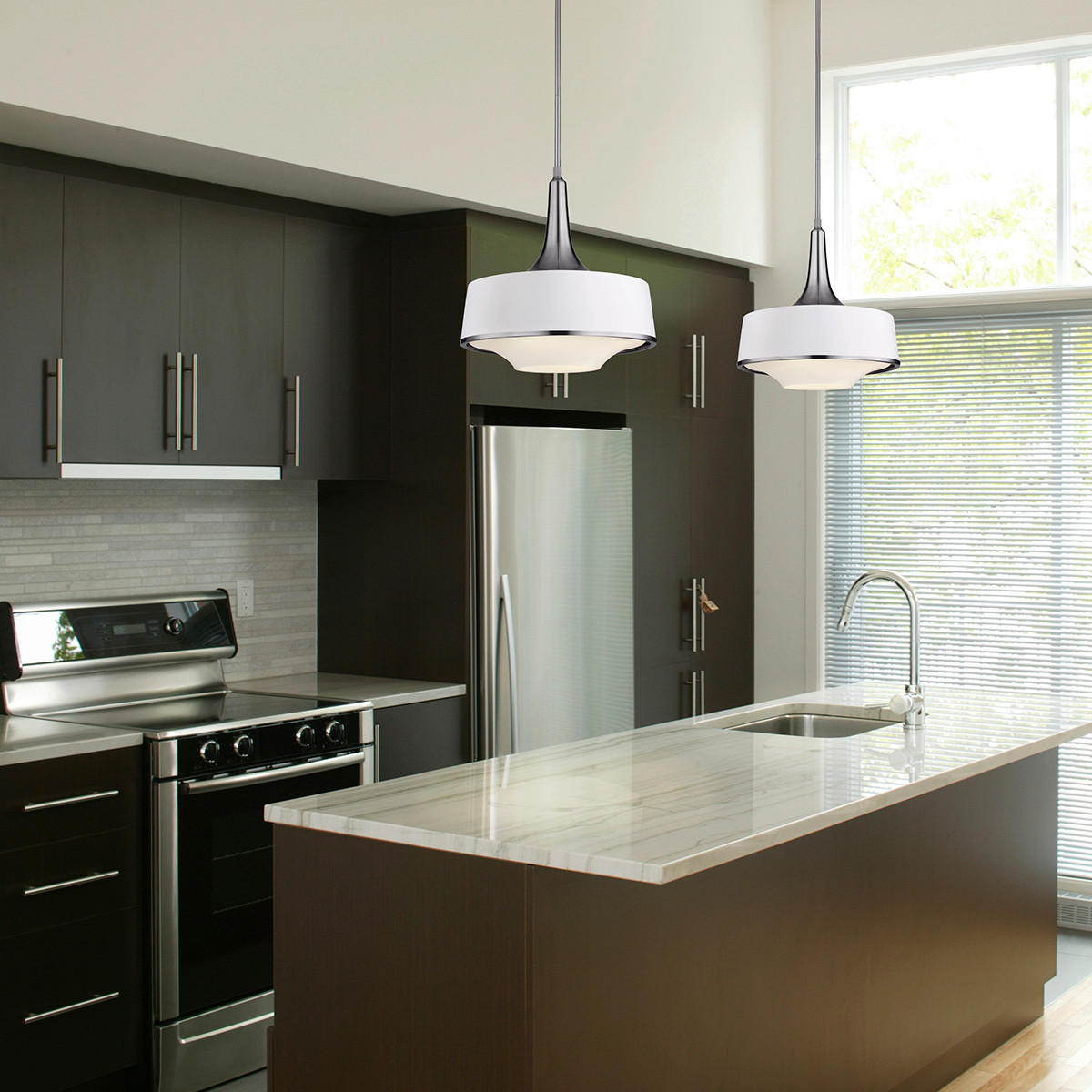 HÄNGELEUCHTE 47.9/54 cm    - Weiss/Edelstahlfarben, Konventionell, Metall (47.9/54cm) - Elstead Lighting
