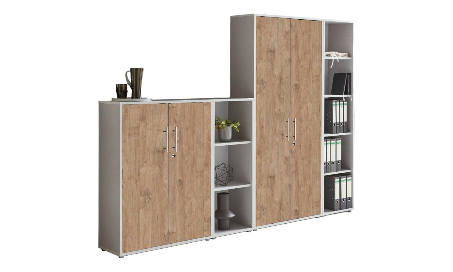 Mid.you Aktenschrank Office Edition - SW Set 4 Grau, Eiche 257x186x33 cm