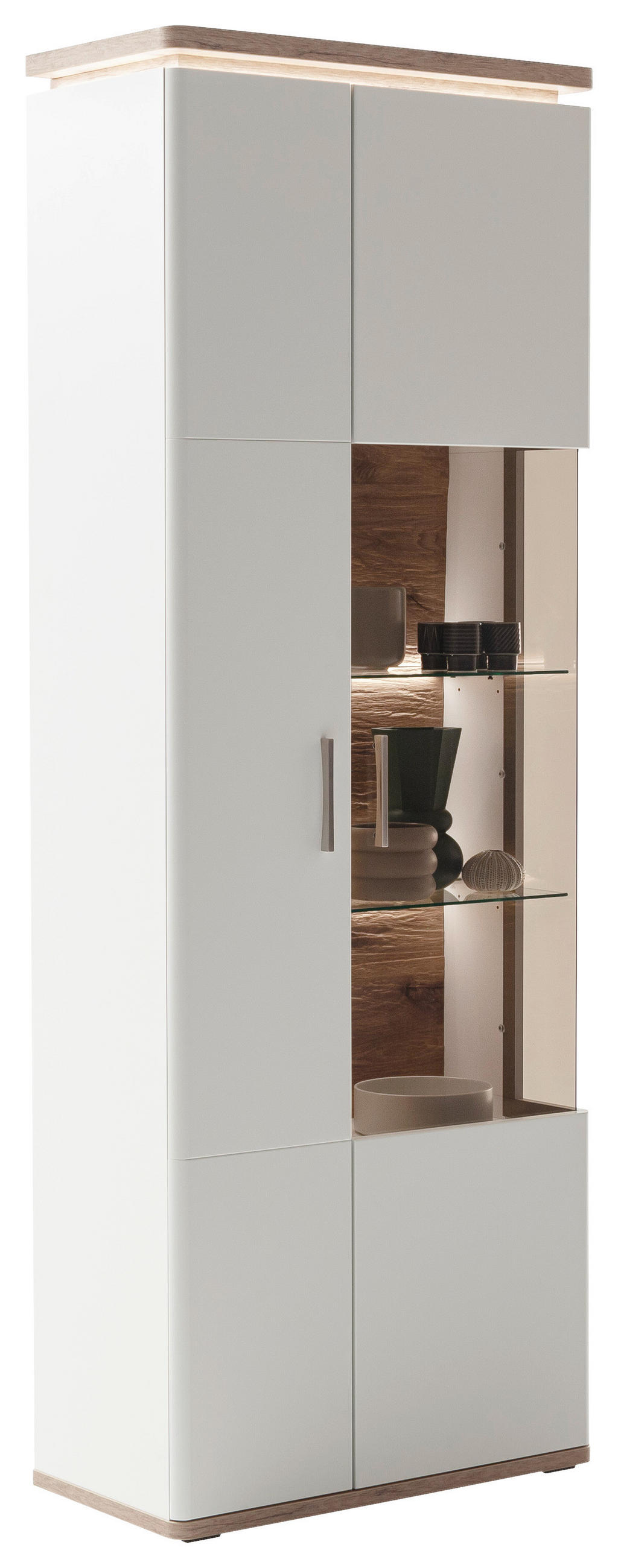 VITRINE in Weiss, Eichefarben  - Weiss/Eichefarben, Design, Glas/Holzwerkstoff (75/208/38cm) - Livetastic