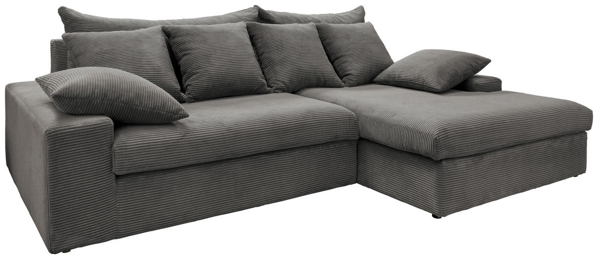 ECKSOFA in Cord Grau  - Schwarz/Grau, Modern, Kunststoff/Textil (278/200cm) - Livetastic