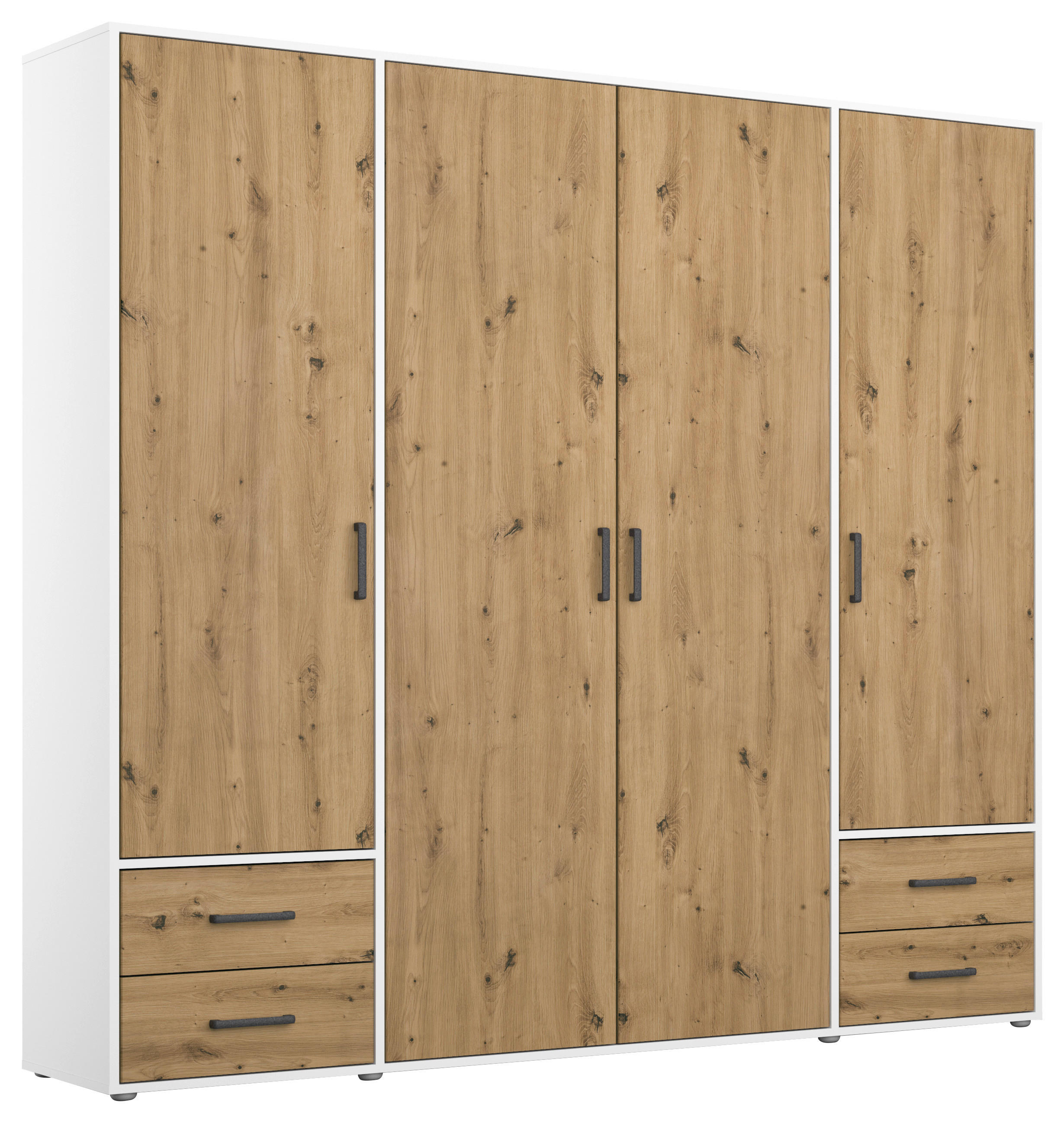 Rauch Möbel Drehtürenschrank Weiß, Eiche Artisan 187x194x53 cm