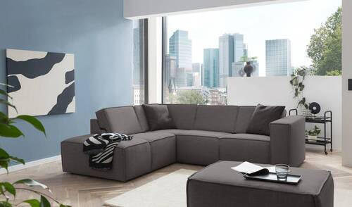 ECKSOFA in Struktur Dunkelgrau - Dunkelgrau/Schwarz, Modern, Kunststoff/Textil (220/275cm) - Trendmanufaktur