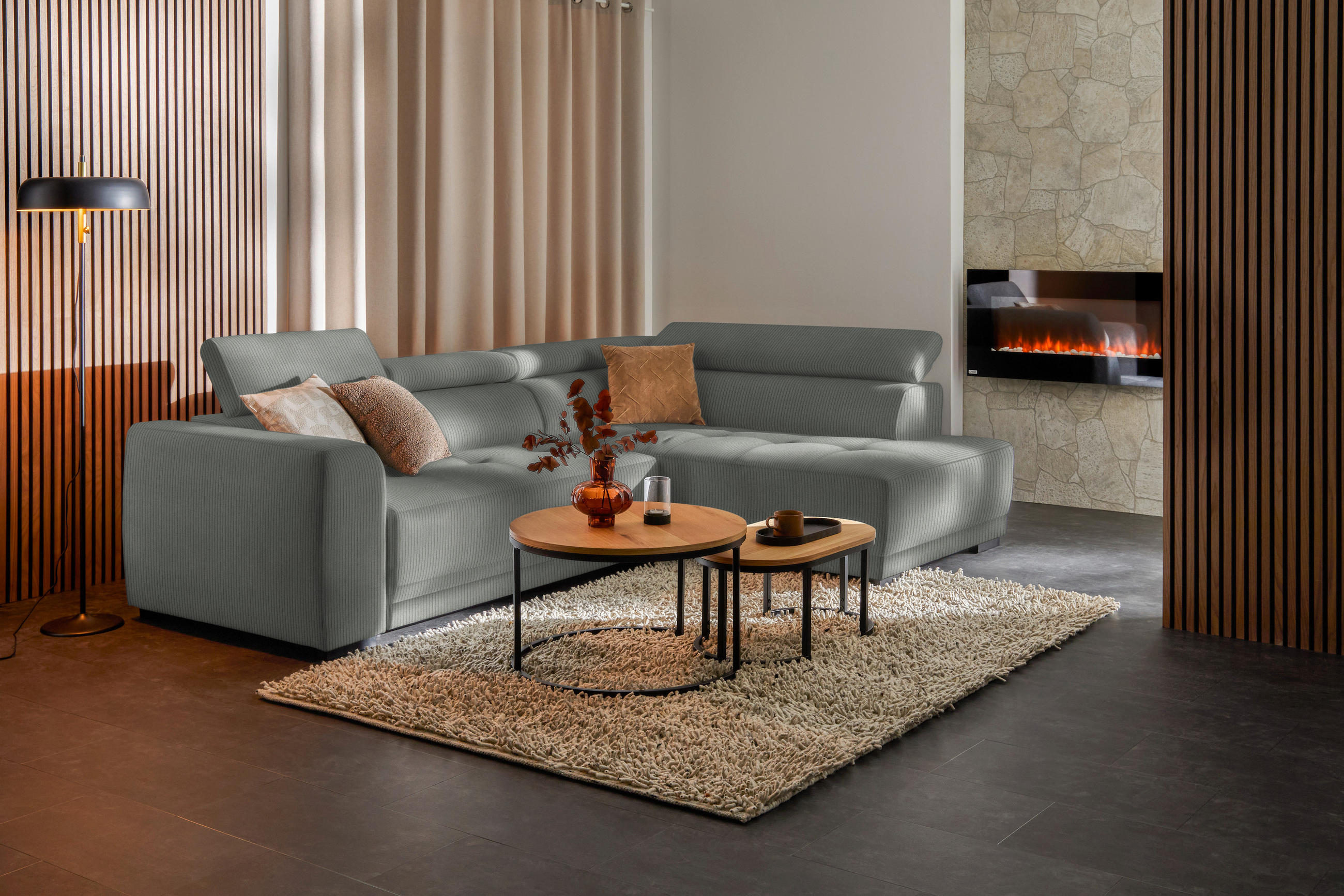 ECKSOFA in Feincord Grau  284/205 cm  - Schwarz/Grau, Design, Kunststoff/Textil (284/205cm) - Xora