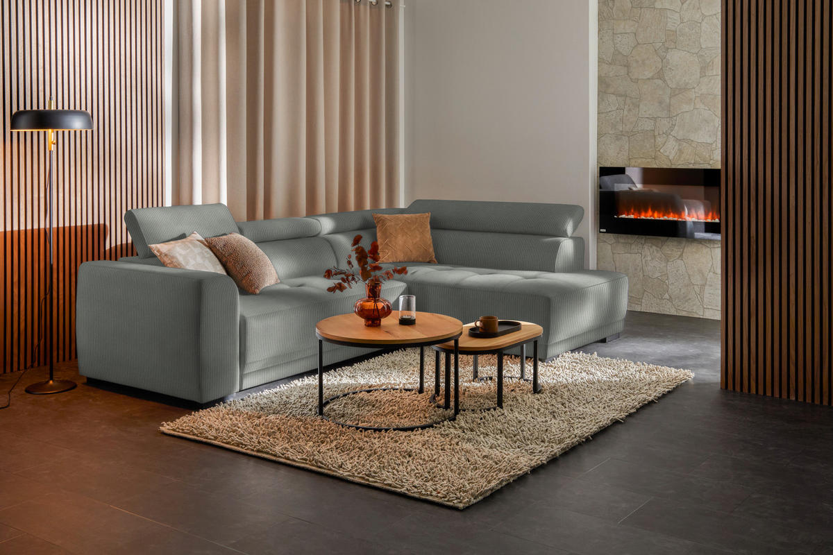 ECKSOFA in Feincord Grau  284/205 cm  - Schwarz/Grau, Design, Kunststoff/Textil (284/205cm) - Xora