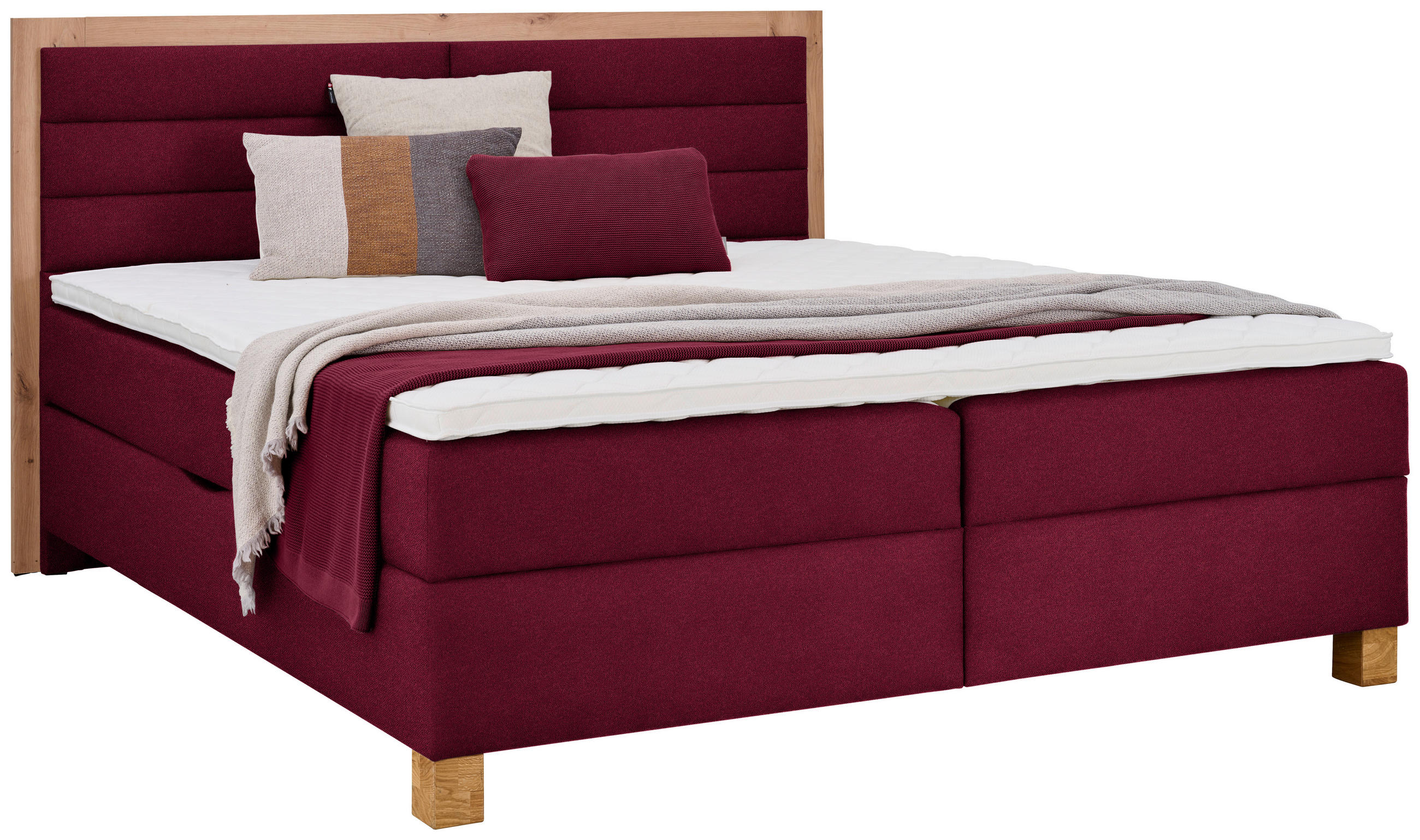Carryhome Boxbett Dunkelrot, Eiche Artisan 180x200 cm