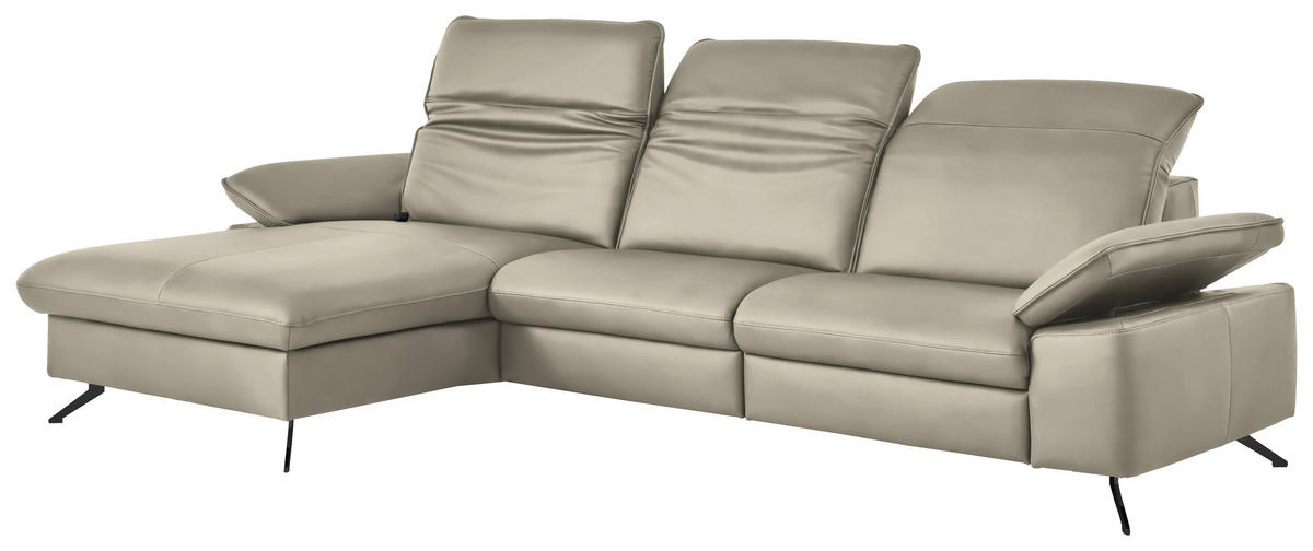 ECKSOFA  Echtleder Ecru  - Ecru/Schwarz, Design, Leder/Metall (169/307cm) - Beldomo Premium