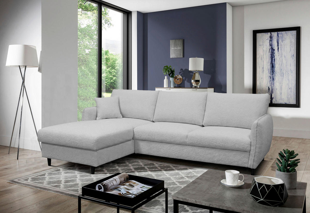 ECKSOFA LAPIT Hellgrau Chenille Zierkissen, Rückenkissen, Bettkasten  - Hellgrau/Schwarz, Design, Holz/Textil (170/240cm) - MID.YOU