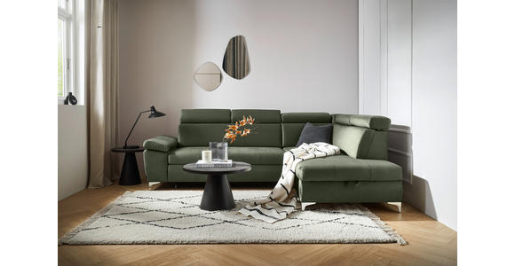 ECKSOFA Olivgrün Mikrofaser - Chromfarben/Olivgrün, KONVENTIONELL, Textil/Metall (271/206cm) - Carryhome