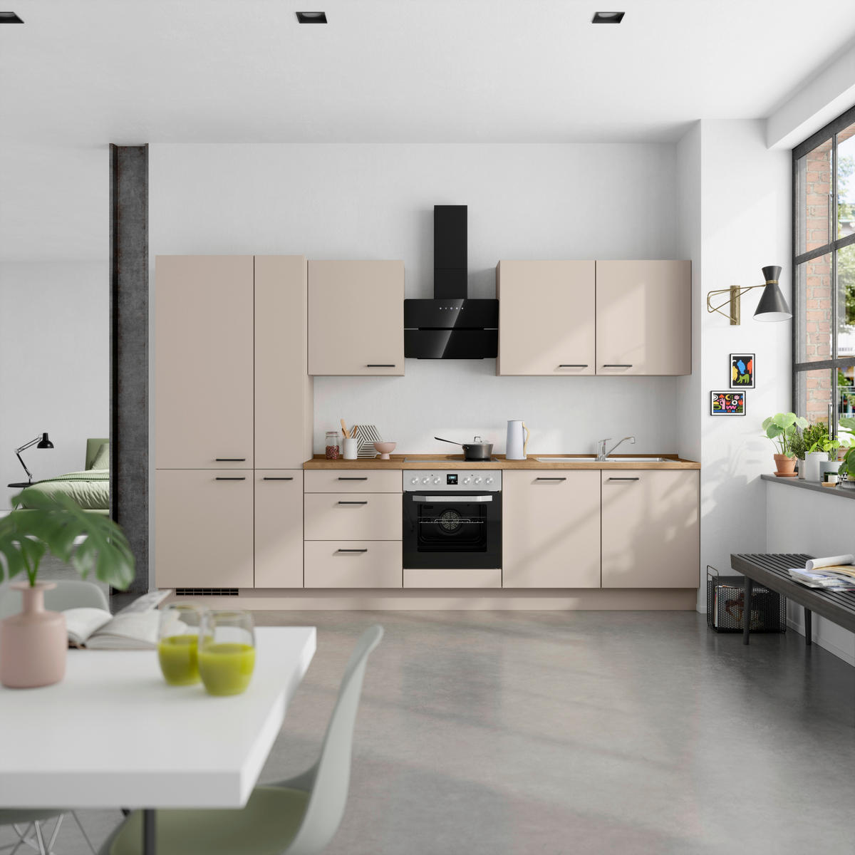 KÜCHENLEERBLOCK 330 cm   in Eichefarben, Sandfarben  - Sandfarben/Eichefarben, MODERN, Holzwerkstoff/Metall (330cm) - Nobilia