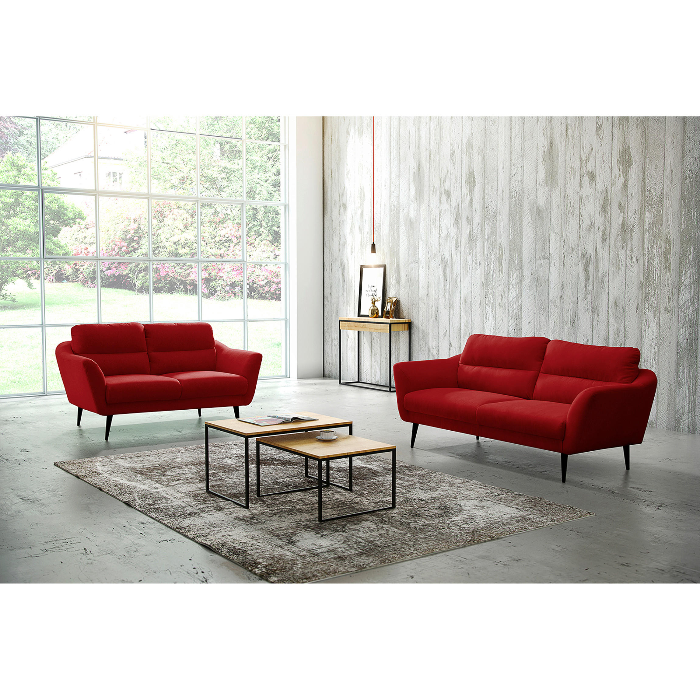 2-SITZER-SOFA in Webstoff Rot  - Rot/Schwarz, Design, Holz/Textil (158/87/88cm) - Livetastic