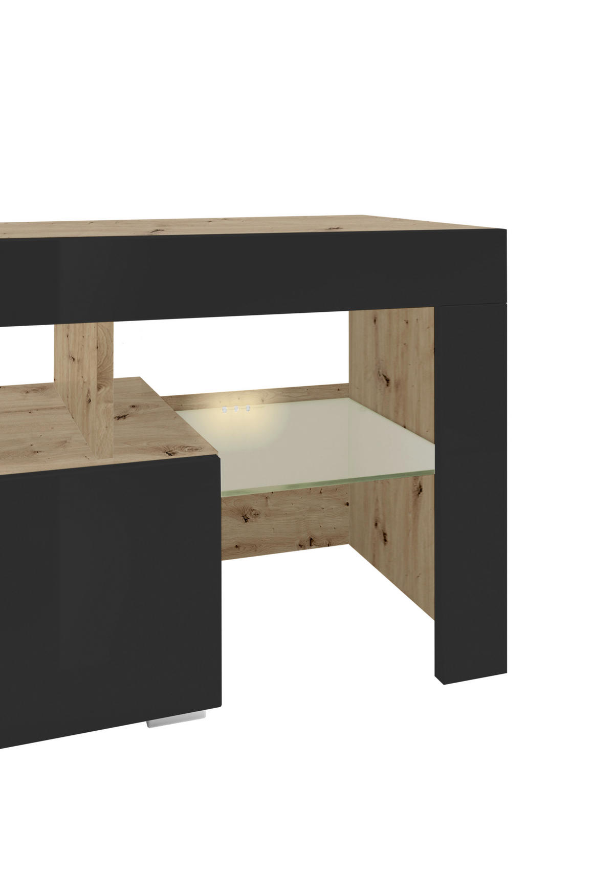 LOWBOARD  in 140/48/45 cm  - Schwarz/Eiche Artisan, Basics, Glas/Holzwerkstoff (140/48/45cm) - MID.YOU