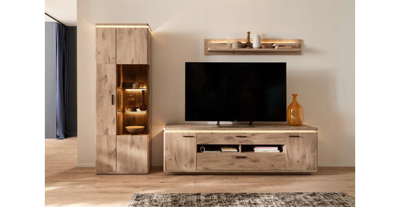 WOHNWAND 3-teilig  in Eichefarben  295/208/50 cm  - Eichefarben/Anthrazit, KONVENTIONELL, Glas/Holzwerkstoff (295/208/50cm) - Cantus