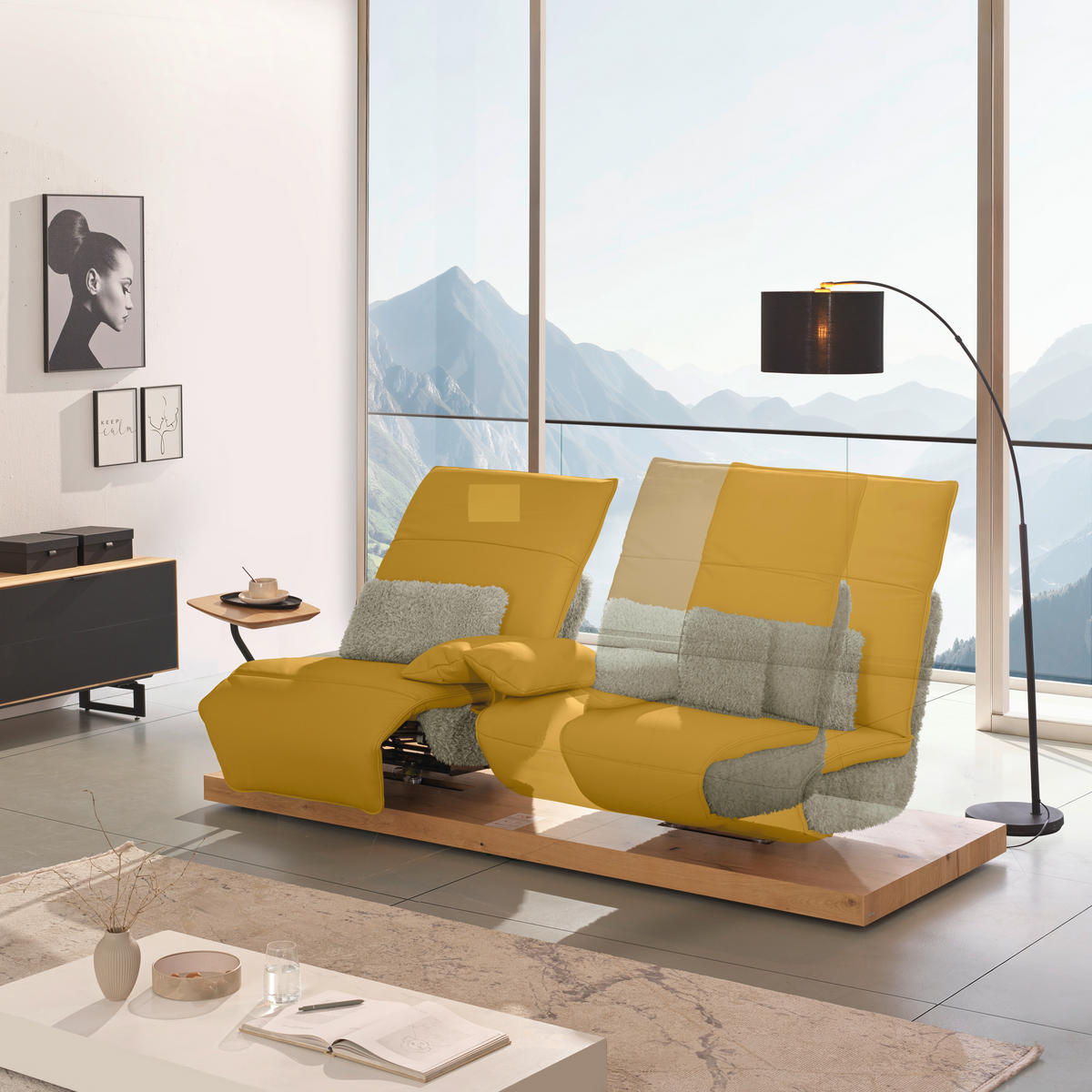 2-SITZER-SOFA  in Hochflor Echtleder Creme, Currygelb  - Currygelb/Creme, Design, Leder/Holz (240/65/104cm) - Koinor