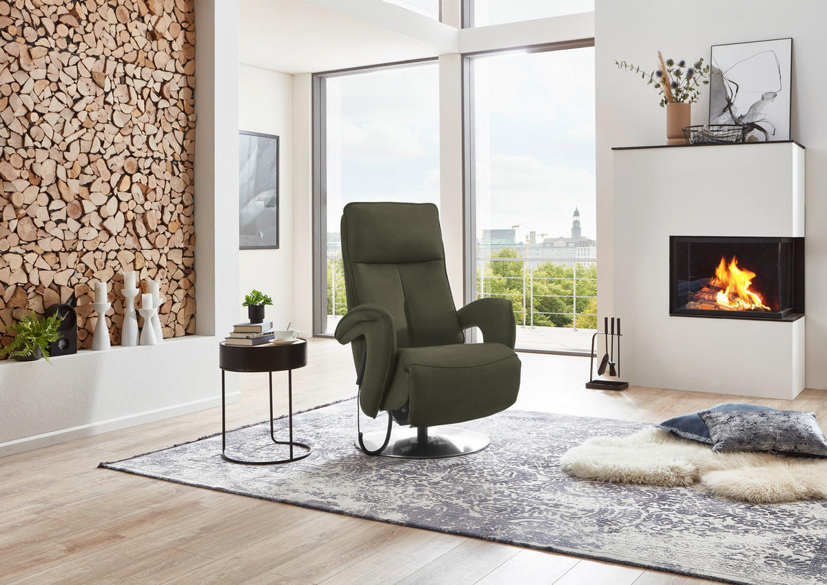 RELAXSESSEL in Leder Grün  - Chromfarben/Grün, Design, Leder/Metall (77/110/87cm) - Valdera